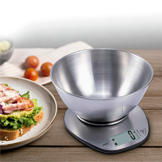 Báscula de cocina digital con bol en acero inoxidable